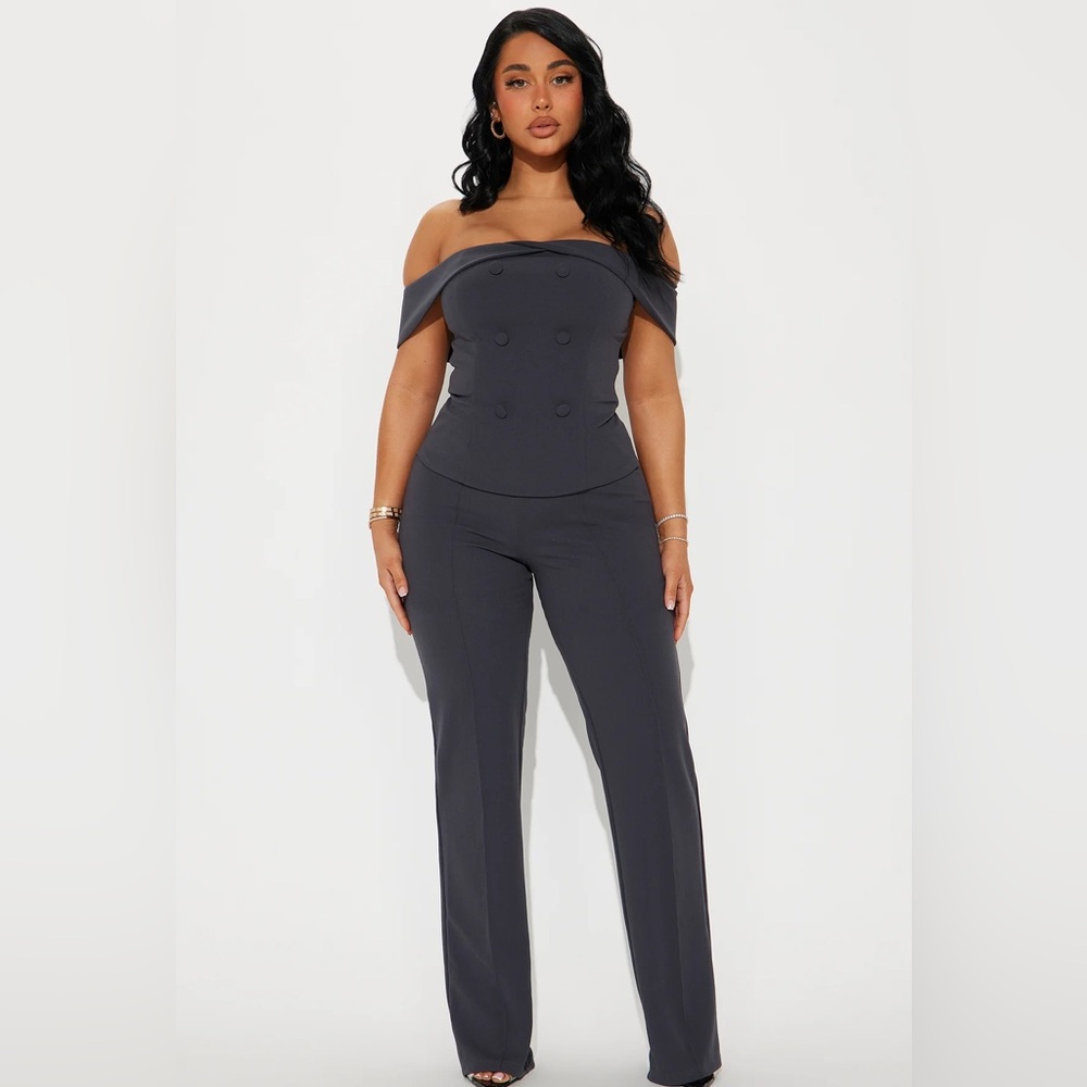 Grey Button Up Jumpsuit
